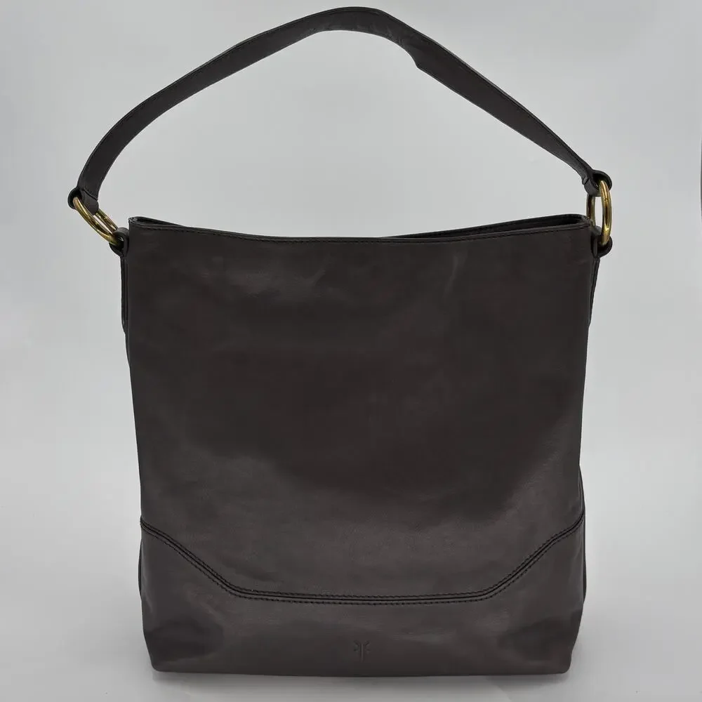Frye Paige Gray Leather Slouchy Hobo O-Ring Shoulder Bag Purse 34DB397
